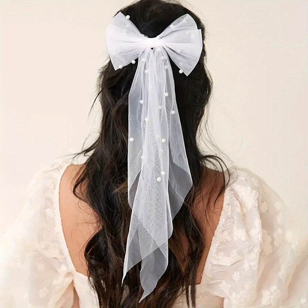 Pearl White Hair Bow Veil