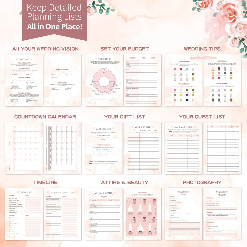 Wedding Planner for Bride- wedding budget tips included (132 pages)