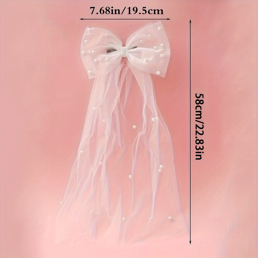 Pearl White Hair Bow Veil